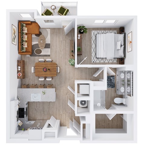 Floor plan for 1 bed, 1 bath, 896 sqft